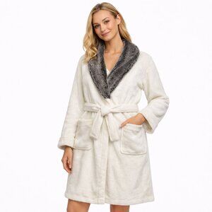 Cervantes Plush Robe Faux Fur Collar Ivory | Size L/XL